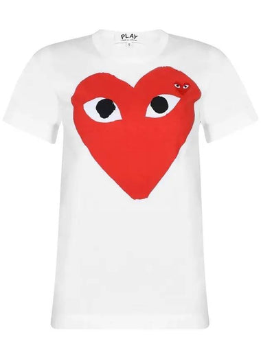 WoMen's Red Eyes Big Heart Wappen Short Sleeve T-Shirt P1 T025 1 White - COMME DES GARCONS PLAY - BALAAN 1