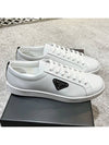 Brushed Leather Low Top Sneakers White Black - PRADA - BALAAN 3