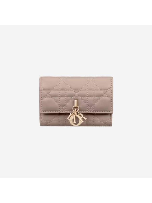 XS Lady Cannage Lambskin Half Wallet Warm Taupe - DIOR - BALAAN 1