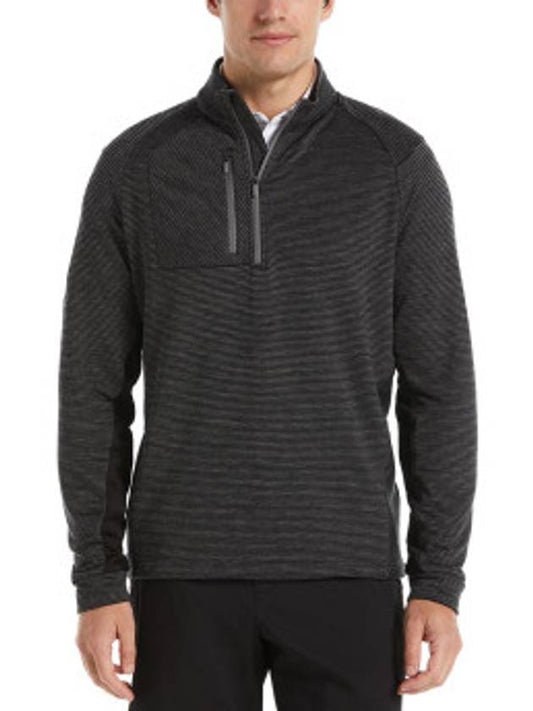 Callaway Brushed Long Sleeve T-Shirt Heater Striped Fleece CGKFC013 Black Heather - CALLAWAY GOLF - BALAAN 1