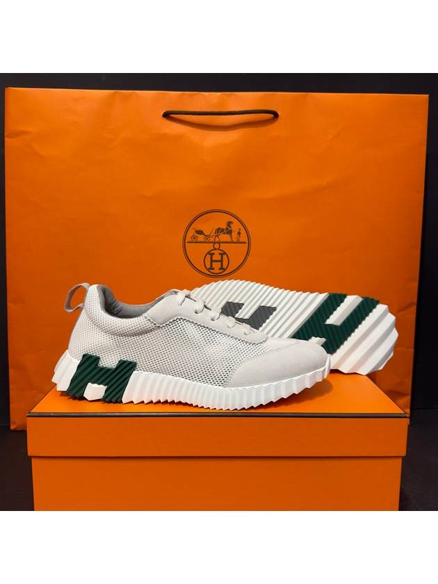 Men's Bouncing Sneakers White Mesh H Green Gray Logo - HERMES - BALAAN 6