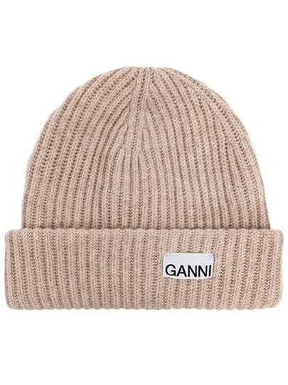 Logo Patch Knit Beanie Sand - GANNI - BALAAN 2