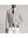 V-Neck Embroidery Logo Cardigan Grey - POLO RALPH LAUREN - BALAAN 3