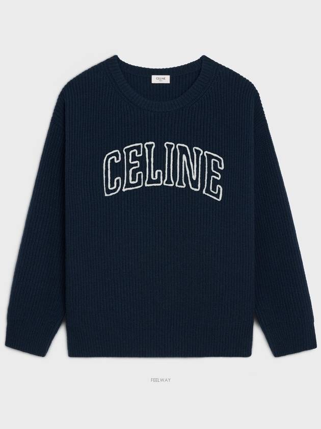 Logo Oversized Wool Knit Top Navy - CELINE - BALAAN 2