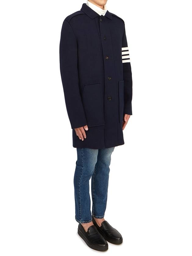 Cotton Cashmere Interlock 4-Bar Polo Collar Overcoat Navy - THOM BROWNE - BALAAN 5