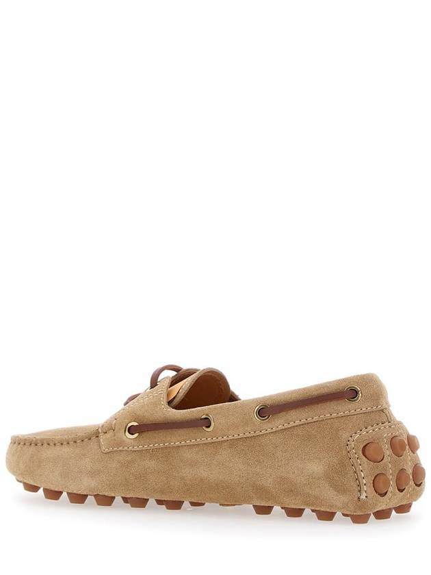 'Gommino' Beige Loafers With Woven Tie In Suede Woman - TOD'S - BALAAN 3