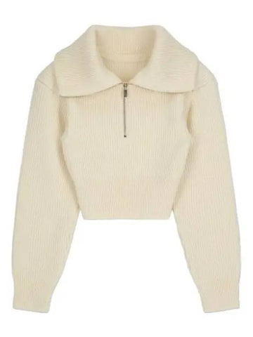 Jacquemus La Maile Half Zip Knit Cream Hooded Sweatshirt - JACQUEMUS - BALAAN 1