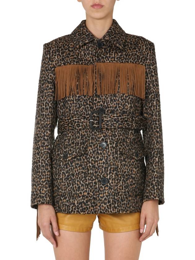 Women's Fringe Leopard Jacket Brown - SAINT LAURENT - BALAAN 2