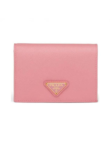 Small Saffiano Leather Half Wallet Pink - PRADA - BALAAN 1