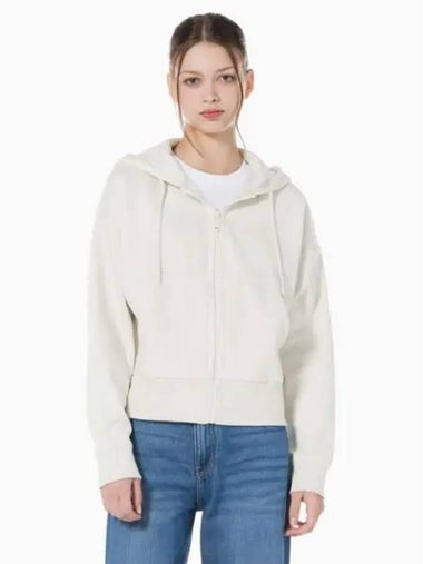 JEANS New Wear Women s Archive Relaxed Fit CK Small Logo Crop Brushed Hood Zip up Ivory 40WH10467U - CALVIN KLEIN - BALAAN 1