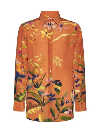 Men's Floral Print Silk Long Sleeve Shirt Orange - ETRO - BALAAN 1