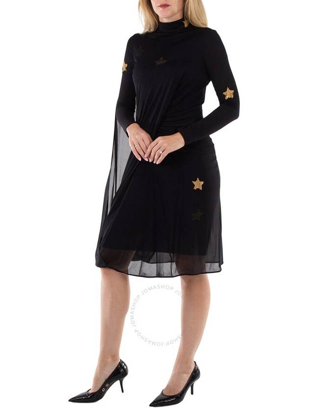 Burberry Black Star Motif Gathered Silk Viscose Dress, Brand Size 6 (US Size 4) - BURBERRY - BALAAN 3