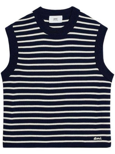 Embroided Sailor Knit Vest Navy - AMI - BALAAN 1