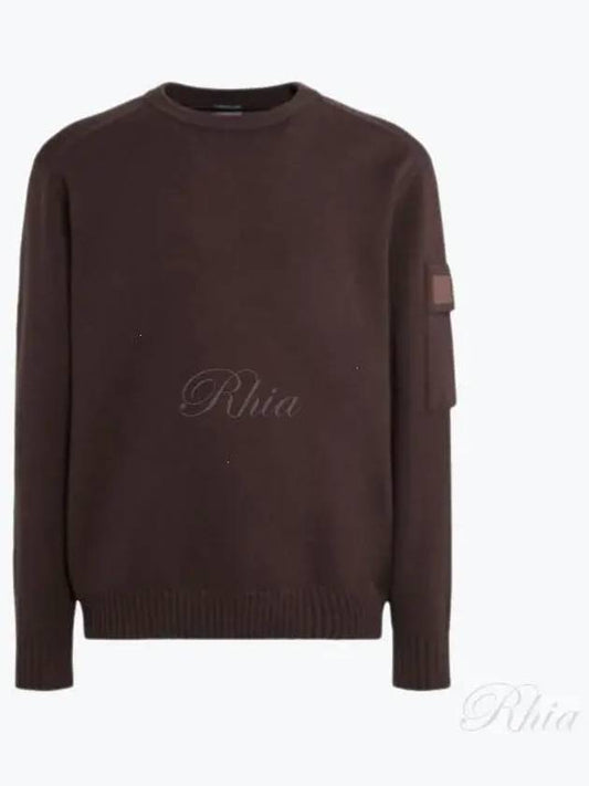 Merino Wool Crew Neck Knit Top Brown - CP COMPANY - BALAAN 2