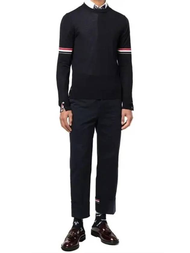 Merino Striped Crew Neck Knit Top Navy - THOM BROWNE - BALAAN 5