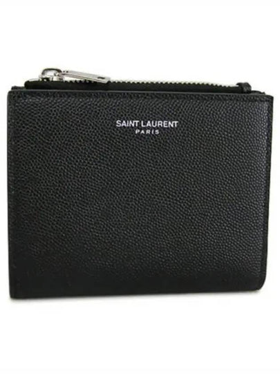 Grain de Poudre Embossed Leather Zipper Card Wallet Black - SAINT LAURENT - BALAAN 2