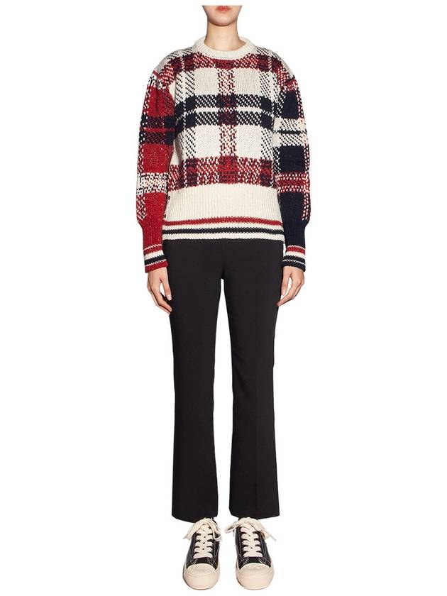 Tartan Check Jacquard Wool Mohair Knit Top Red Beige - THOM BROWNE - BALAAN 5