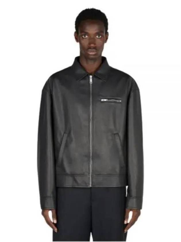 Triangle Logo Nappa Leather Zip Up Jacket Black - PRADA - BALAAN 2