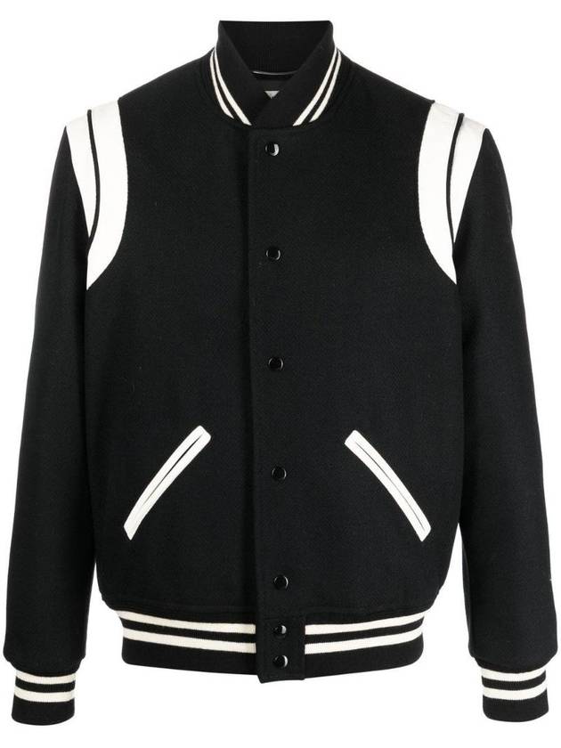 Teddy Bomber Jacket in Wool Black White - SAINT LAURENT - BALAAN 2