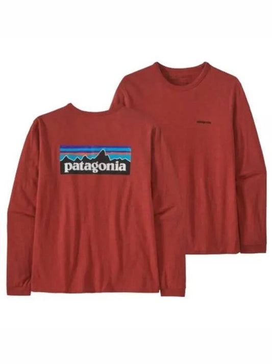 Women's Classic Graphic Logo Cotton Long Sleeve T-Shirt Red - PATAGONIA - BALAAN 1