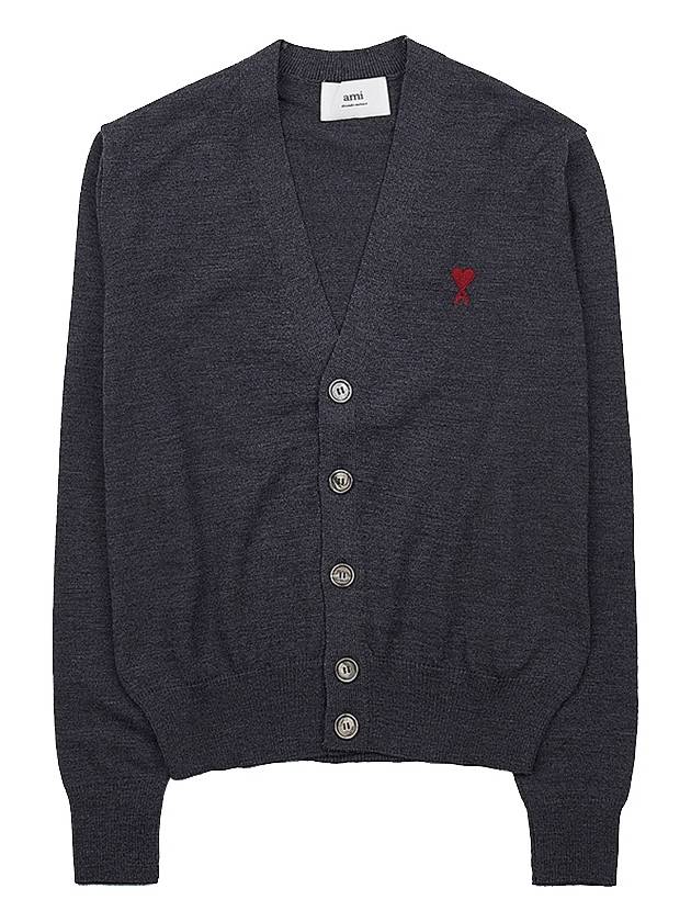 Red Heart Logo Merino Wool Cardigan Heather Grey - AMI - BALAAN 11