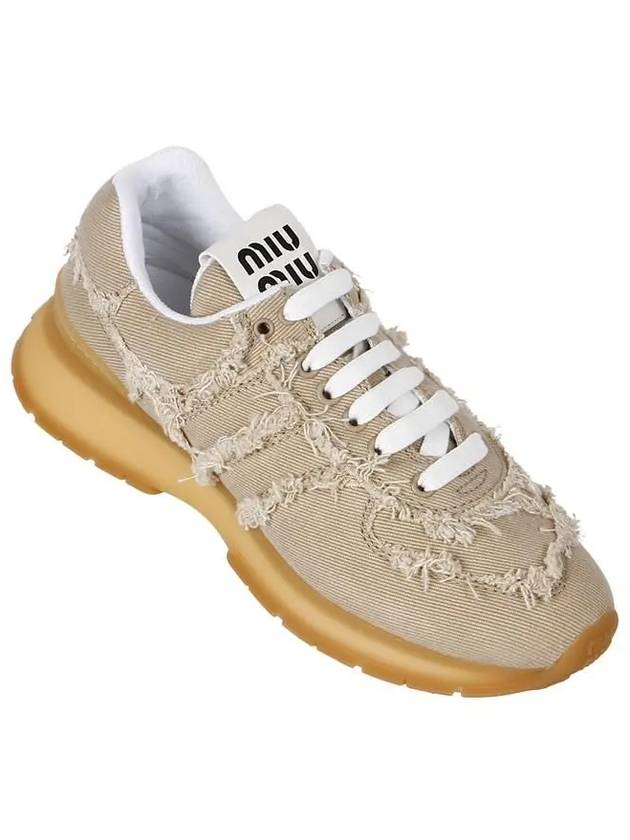 Cotton Denim Low Top Sneakers Beige - MIU MIU - BALAAN 2