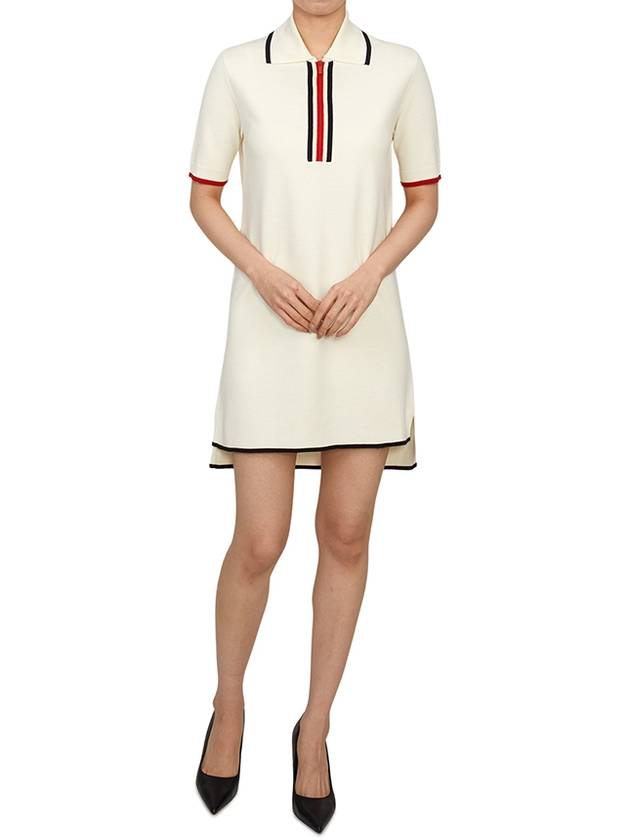 Milano Stitch Zip-Up Polo Short Dress White - THOM BROWNE - BALAAN 5