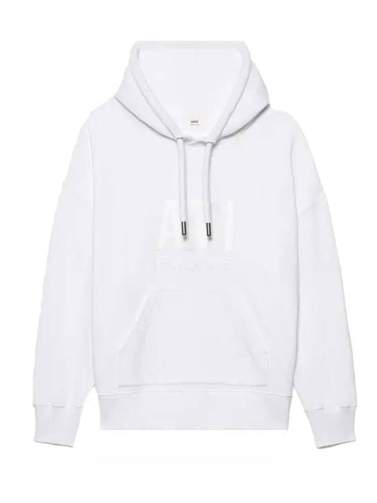 logo embroidered organic cotton hood white - AMI - BALAAN.