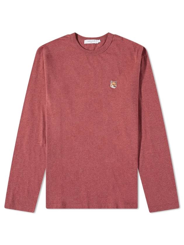 Men's Fox Patch Cotton Long Sleeve T-Shirt Dusty Wine - MAISON KITSUNE - BALAAN 1