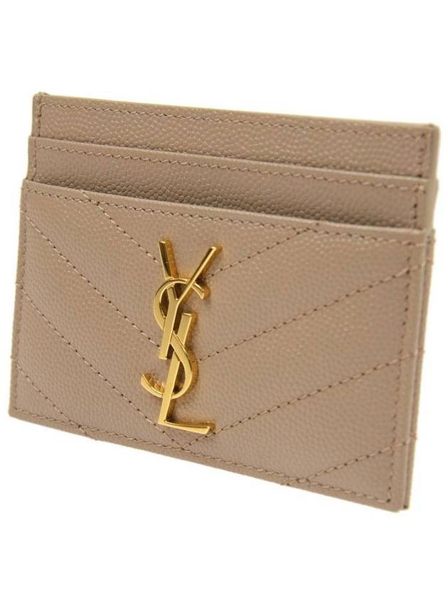 Gold Hardware Matelasse Caviar Leather Card Wallet Dark Beige - SAINT LAURENT - BALAAN 3