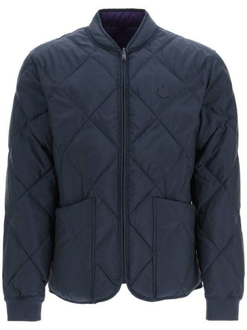 Quilted Reversible Bomber Jacket Blue Black - KENZO - BALAAN.