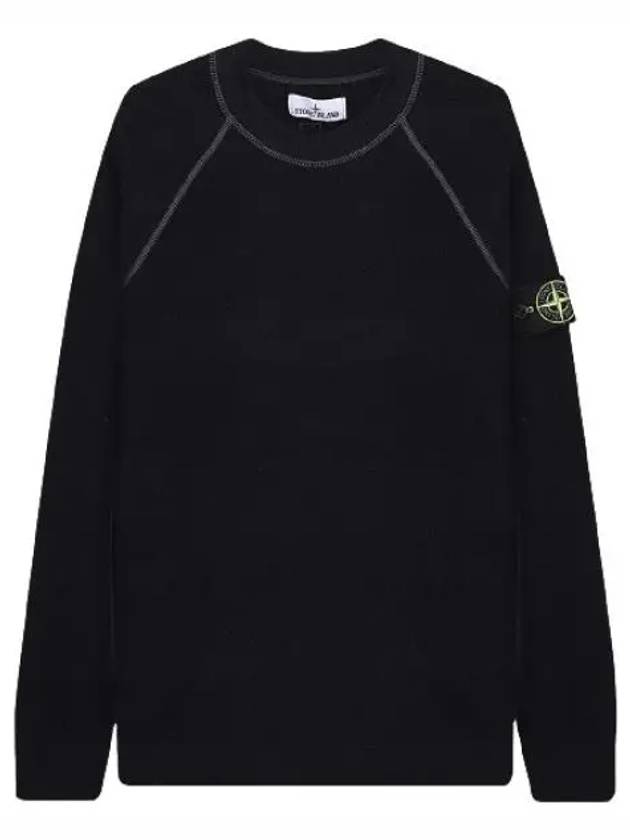 Raw Cotton Badge Crew Neck Knit Top Black - STONE ISLAND - BALAAN 2