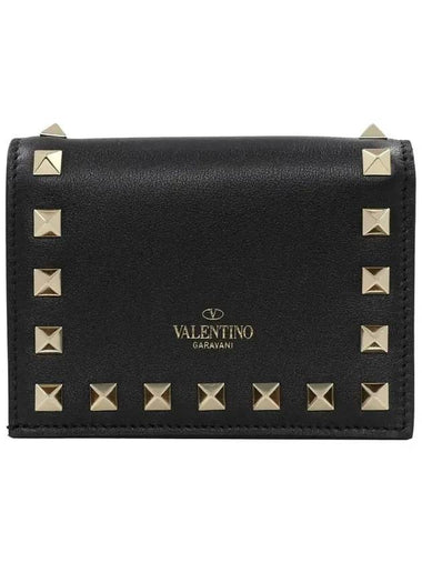 Rockstud Leather Half Wallet Black - VALENTINO - BALAAN 1