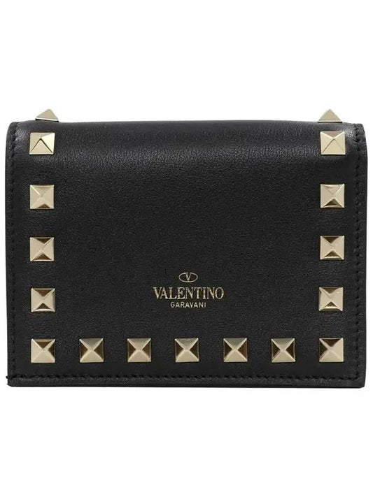 Rockstud Leather Half Wallet Black - VALENTINO - BALAAN 1