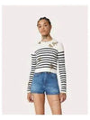 Women's Sequin Ribbon Embroidered Crop Knit Top White Navy - VALENTINO - BALAAN 2