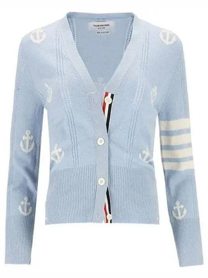 Anchor Pattern 4 Bar Stripe Cardigan Light Blue - THOM BROWNE - BALAAN 2