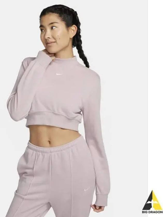 Sportswear Chill Terry Crew Neck Cropped French Top W Platinum Violet FN2477 019 - NIKE - BALAAN 1