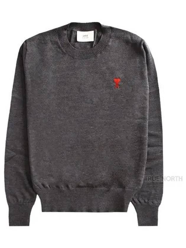 Heart Embroidered Logo Crew Neck Knit Top Heather Grey - AMI - BALAAN 2