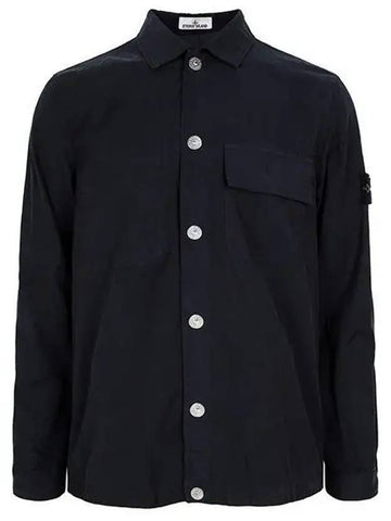 Cupro Cotton Twill Over Long Sleeve Overshirt Jacket Navy - STONE ISLAND - BALAAN 1