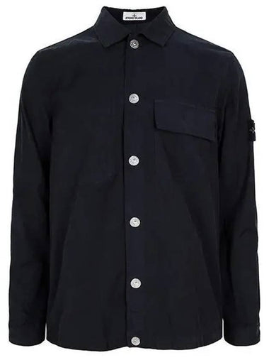 Cupro Cotton Twill Over Long Sleeve Overshirt Jacket Navy - STONE ISLAND - BALAAN 1