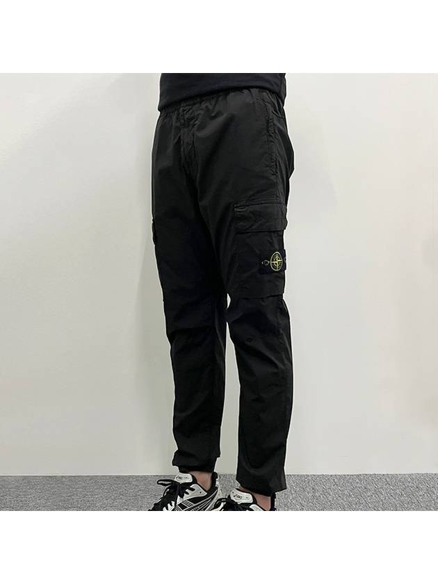 Stretch Cotton Tela Paracadute Cargo Straight Pants Black - STONE ISLAND - BALAAN 4