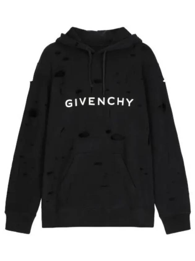 Destroyed Melton Hooded Faded Black T shirt Hoodie - GIVENCHY - BALAAN 1