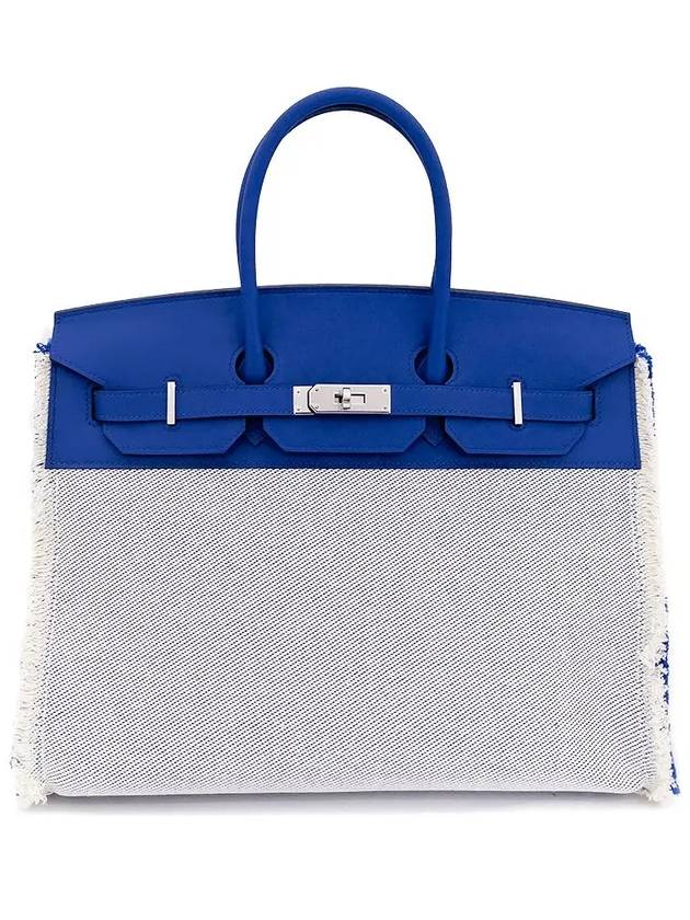 Frey Birkin 35 Ecru Blue French Silver U Engraved 4HH0294 - HERMES - BALAAN 1