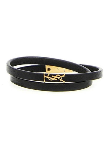 Opyum Double Wrap Leather Bracelet Black - SAINT LAURENT - BALAAN 1