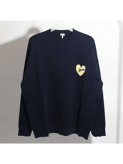 Heart Intarsia Dropped Shoulder Wool Knit Top Navy - LOEWE - BALAAN 2