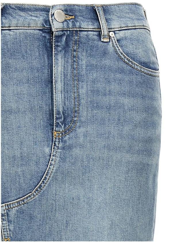 Blue Skirt With Split On The Front And Logo Patch On The Back In Denim Woman - PINKO - BALAAN 3