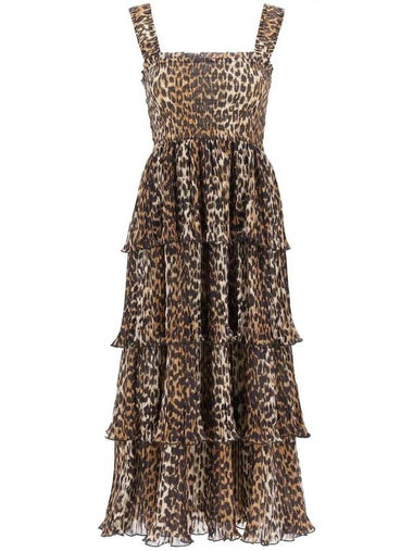 Leopard Print Midi Dress Brown - GANNI - BALAAN 1