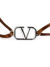 Silver V Logo Signature Bracelet Brown - VALENTINO - BALAAN 4