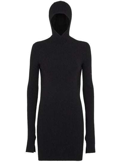 Long Sleeve Hooded Wool Silk Short Dress Black - FENDI - BALAAN 2