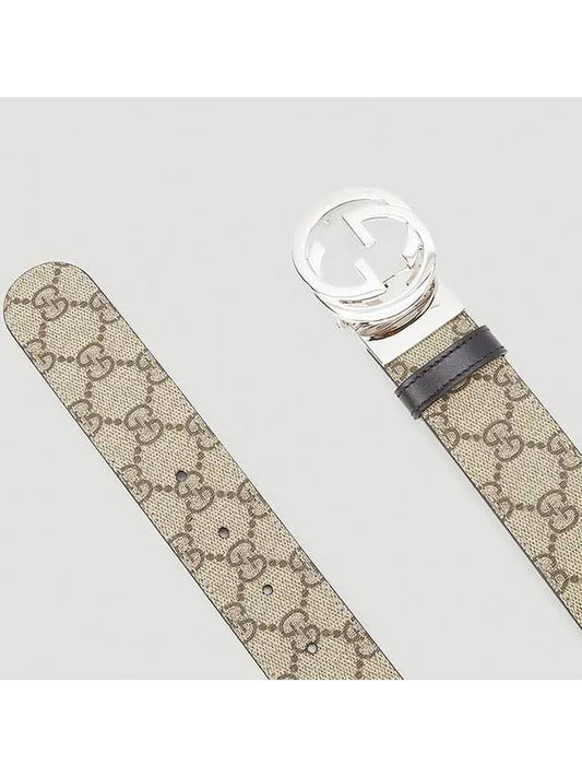 GG Interlocking Motif Buckle Supreme Coated Canvas Belt Beige - GUCCI - BALAAN 1